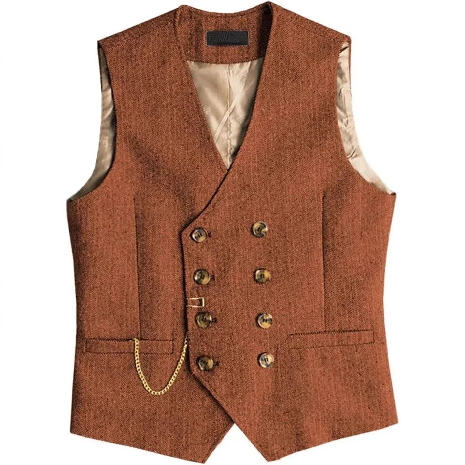 Men's Suit Vest Herringbone Pattern Retro British Style Double Breasted Waistcoat Four Season Outerwear Wedding Party traveling