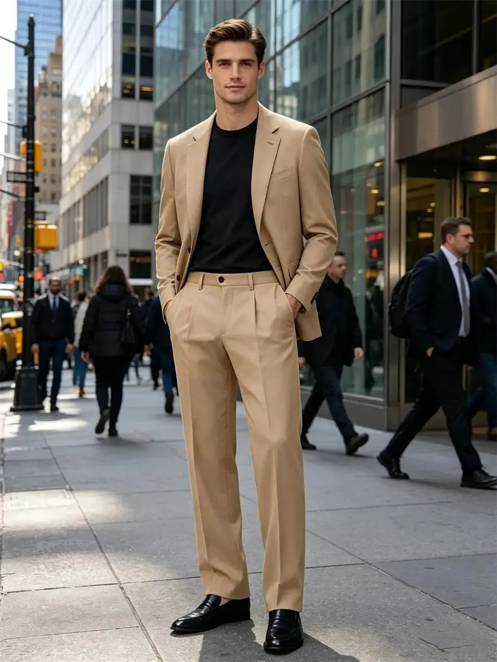 Men's Pleated Dress Pants Wide-Leg Versatile Premium Formal Banquet Wedding Summer Casual Trousers Chinos Business Daily Office