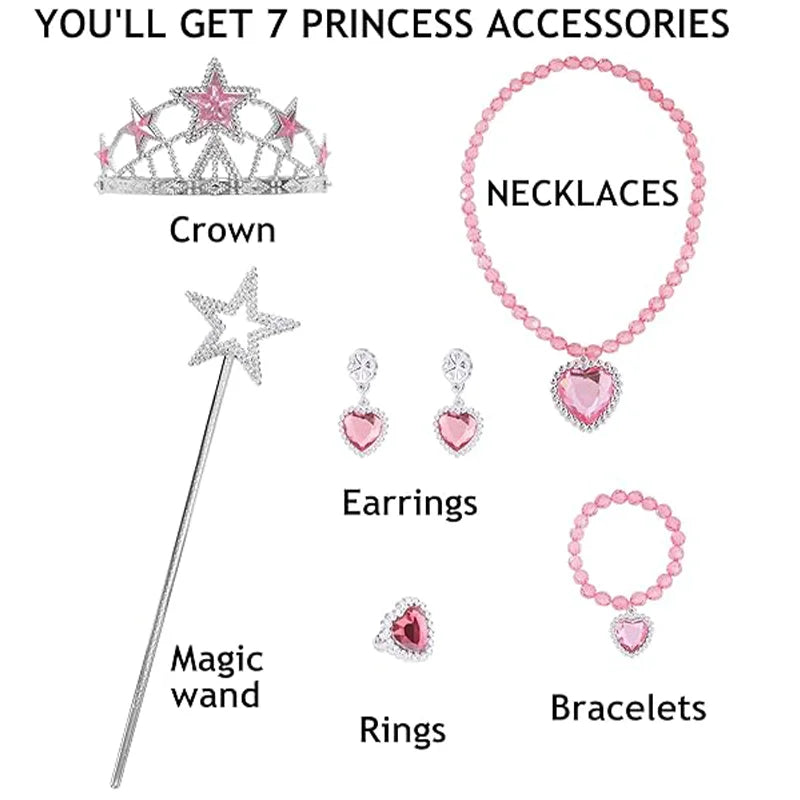 Movie Good Witch Costume Kids Pink Dress With Crown Magic Wand And Gloves For Girls Evil Halloween Birthday Party Prom Outfits