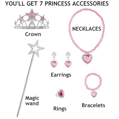 Movie Good Witch Costume Kids Pink Dress With Crown Magic Wand And Gloves For Girls Evil Halloween Birthday Party Prom Outfits