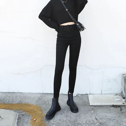 Women Jeans Retro High Waist Stretch Pencil Denim Pants Elastic for Woman Female Trousers Autumn Winter Ladies