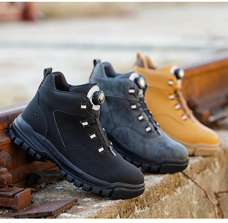 Work Shoes Men Anti-smashing Anti-puncture Safety Shoes Rotating Buttons Autumn Winter Protective Work Safety Boots