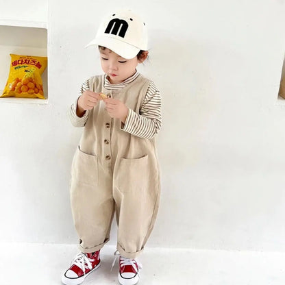 Kids Cargo Pants Boys Set Korean Spring Autumn Children's Clothing Long Sleeved Striped T-shirt+Overalls 2pcs Set Kids Jumpsuit