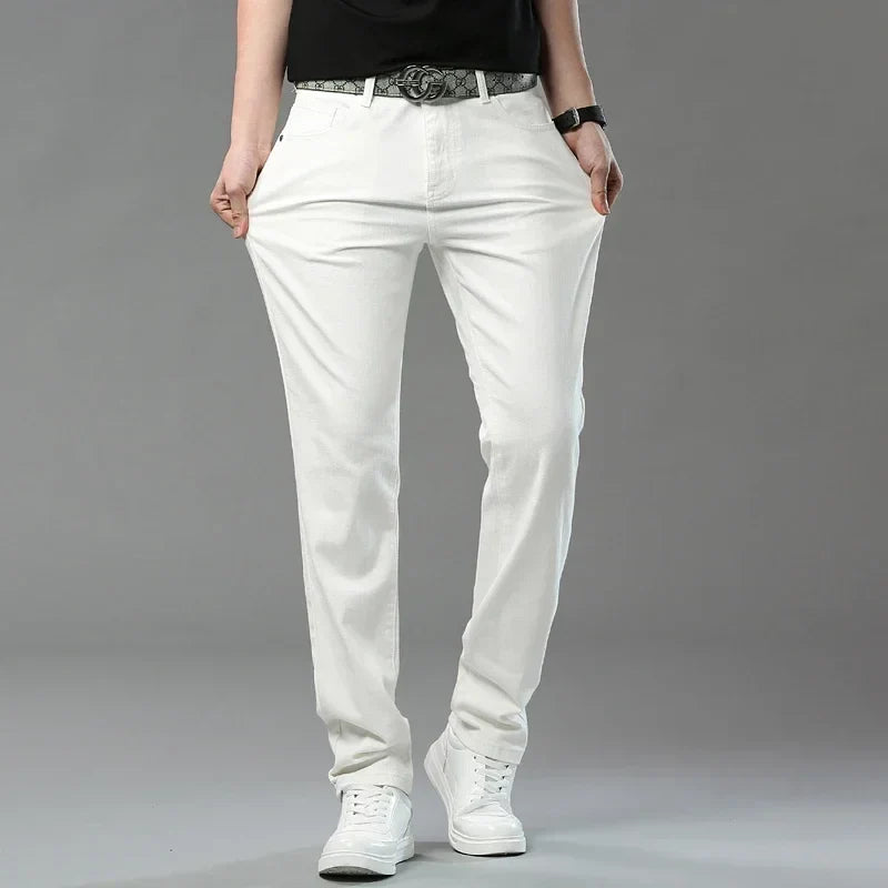 6 Colors New Jeans Men's Stretch Cotton Denim Pants Classic Straight Fashion Fit Autumn Business Casual Trousers Man Clothes