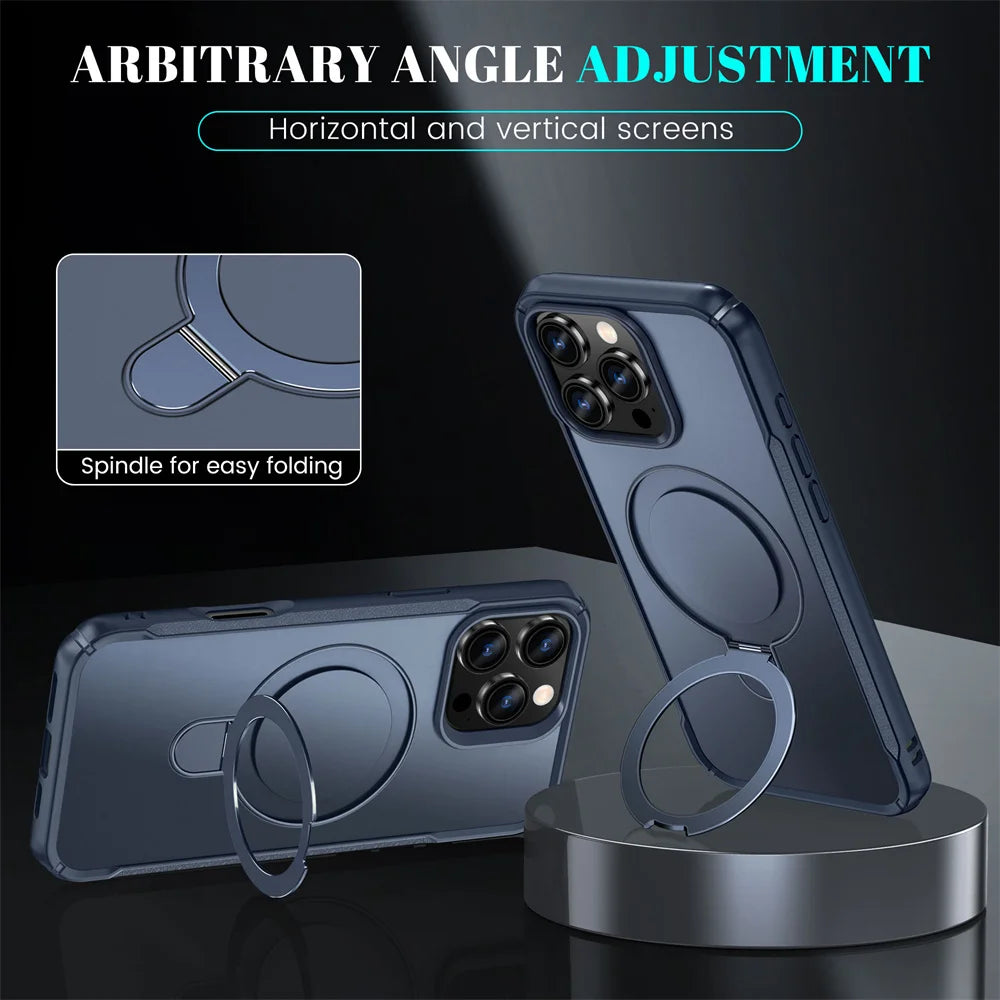 جراب هاتف بمغناطيس قابل للطي وشاحن لاسلكي MagSafe لهواتف آيفون 15 16 17 برو ماكس 16E 14 13 12 11 غطاء ممتص للصدمات مضاد للانزلاق