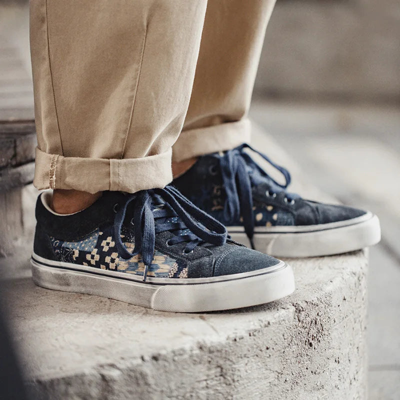 Japanese Retro Printing Canvas Shoes for Men Designer Brand Ancient Cloth Board Shoes Low Top for Lovers Women