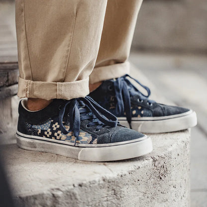 Japanese Retro Printing Canvas Shoes for Men Designer Brand Ancient Cloth Board Shoes Low Top for Lovers Women