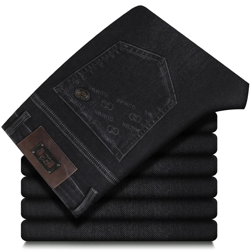 New Men's Comfortable Soft Business Fashion Straight Casual Denim Trousers Male Brand Clothing Light Luxury Stretch Slim Jeans