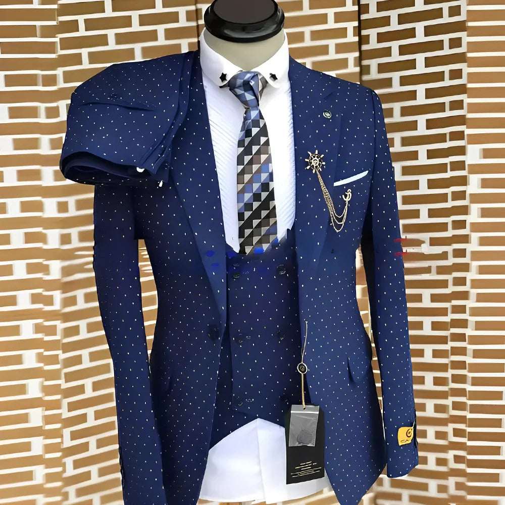 Polka dot Men's Suit 3 piece Fashionable Business Work Clothes Groom Wedding Tuxedo Jacket Pants Vest Custom Outfit