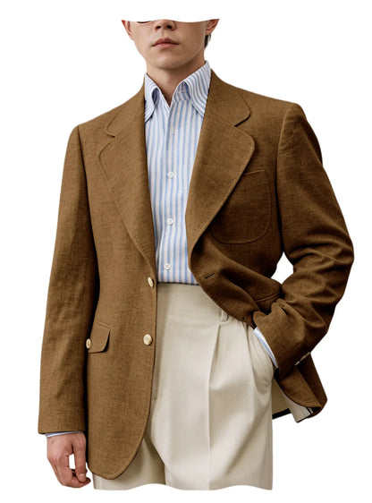 Men Natural Linen Blazer Suit Jacket Breathable Slim Fit Single Breasted Business Office Wedding Party Smart Casual Outerwear