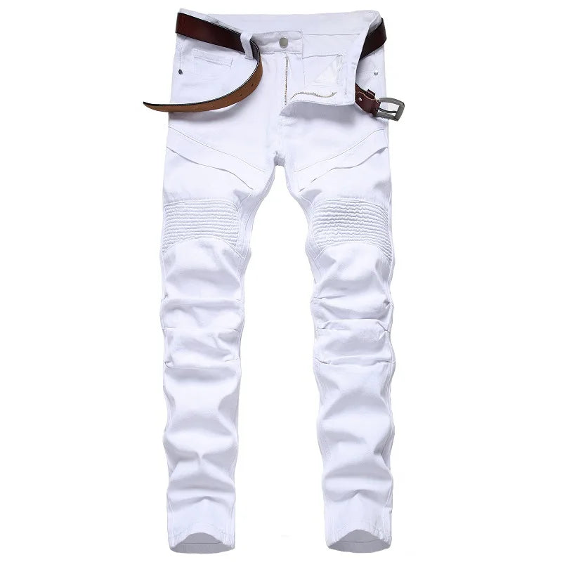 2026 New Men's Yellow Jeans, Blue Stretch Biker Trousers, Broken Hole Jeans, Fashion Popular Men Denim Pants Big Size 29-42