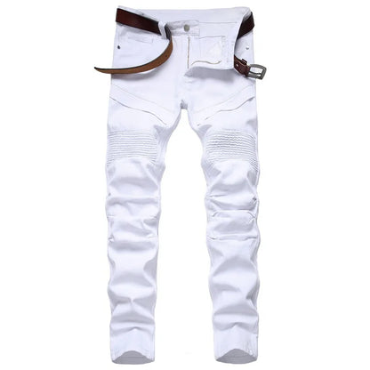 2026 New Men's Yellow Jeans, Blue Stretch Biker Trousers, Broken Hole Jeans, Fashion Popular Men Denim Pants Big Size 29-42