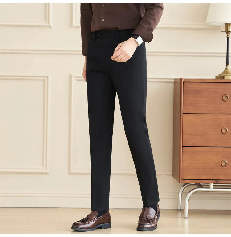 New Lnvisible Elastic Waist Design Men Business Casual Trousers High Quality Solid Slim Fit Office Social Fashion Suit Pants