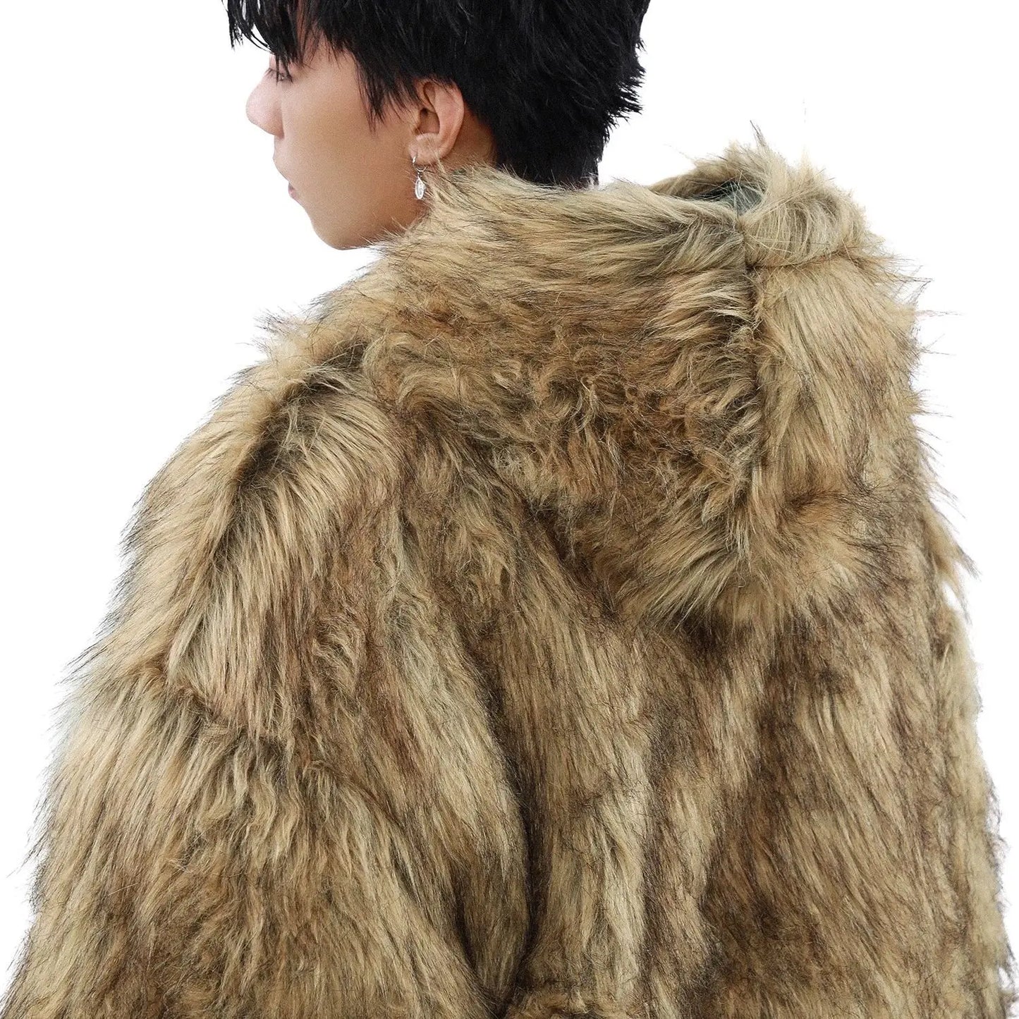 Luxury Vintage Short American Faux Fur Coat New Reversible Wear Hooded Warm Pu Leather Jacket Winter Thick Chic Outerwear New