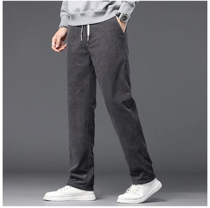 Straight Corduroy Classic Male Pants Khaki Black Gray Baggy Fashion Elastic Waist Trousers Soft Stretchy Casual Men's Clothing