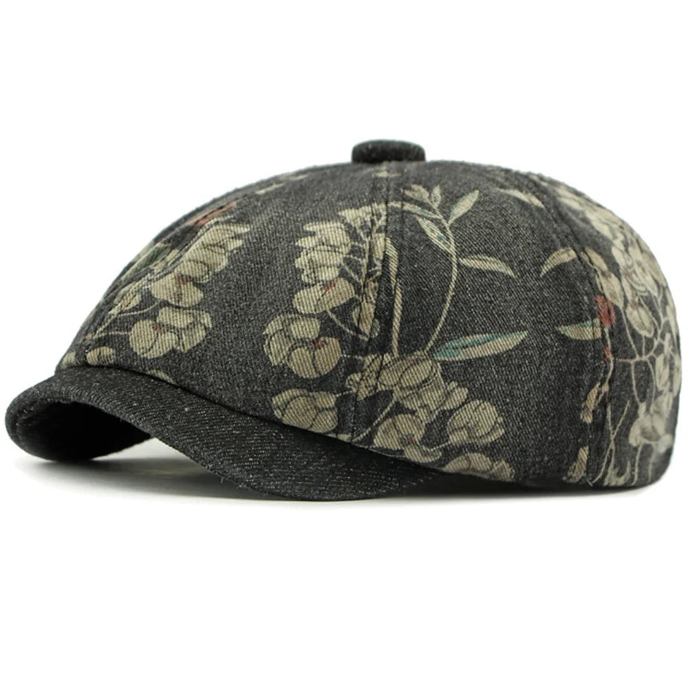 Beret Cap Spring Summer Autumn Men Women Cap Male Female Floral Artist Painter Beret Hat Denim Flat Cap Octagonal Berets