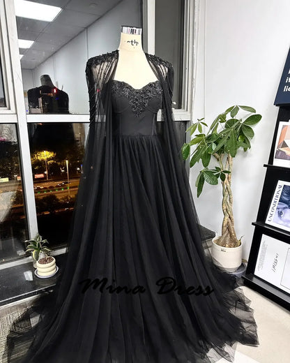 Mina Customized Elegant Party  2024 for Wedding Evening Dresses Woman Elegant Black Shawl Ball Gowns Beads Gauze Evening Dress
