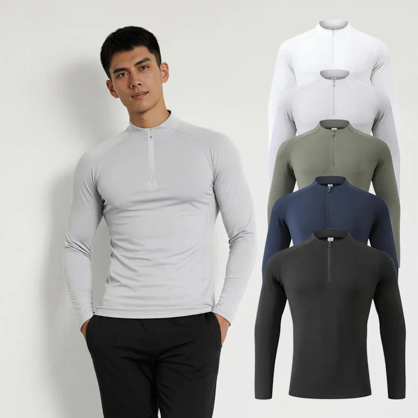 Autumn Winter Outdoor Half-zipper Stand-up Collar Quick-drying Sports Long-sleeved Gym Fitness Running Training Suit T-shirt Men