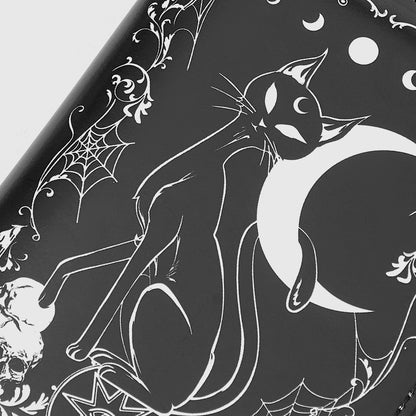 Gothic Moon & Black Cat Print Multi-Card Star Zip Short Wallet, Casual Fashion Card Holder & Coin Purse