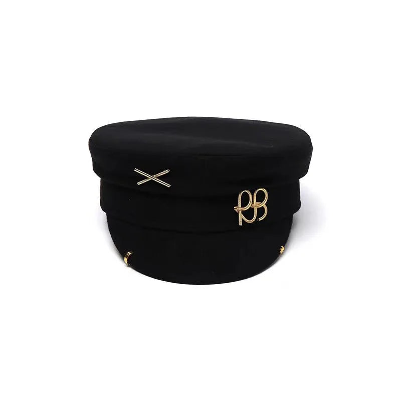 Brand New Autumn Winter Wool Hat  with Metal Letter Logo Women Newsboy Cap with Earrings Flat Caps