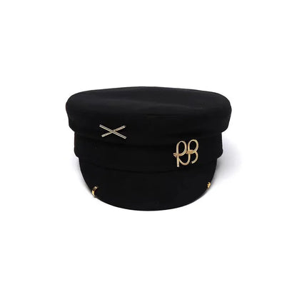 Brand New Autumn Winter Wool Hat  with Metal Letter Logo Women Newsboy Cap with Earrings Flat Caps