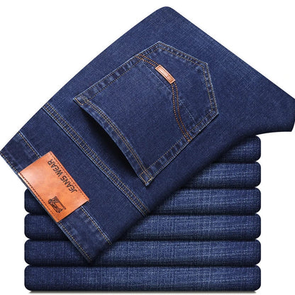 New Men's Fashion  Business Casual Stretch Slim Jeans Classic Trousers Denim Pants Male Black Blue