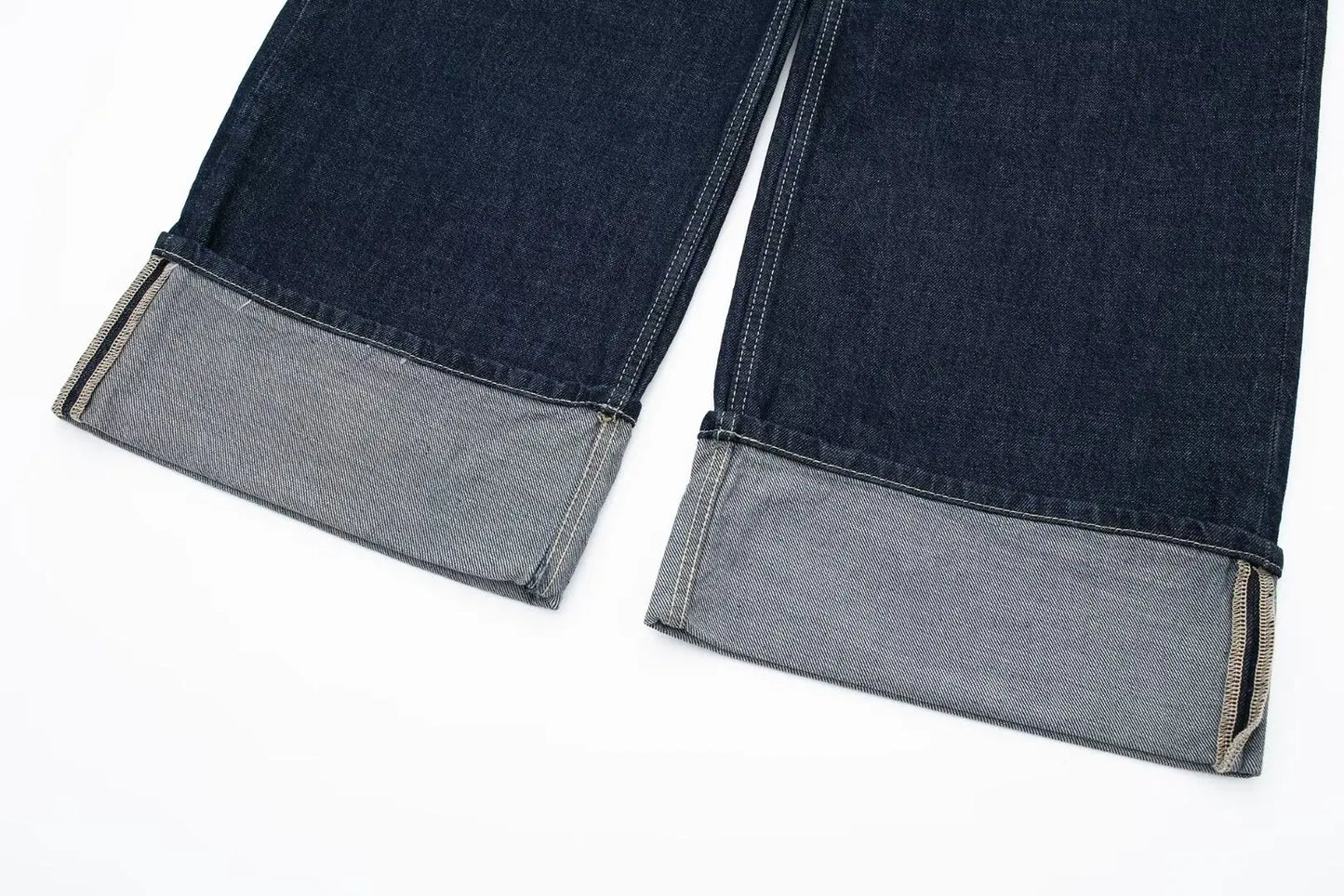 Women's High-Waisted Jeans Slim Trailing Trousers Rolled Leg Denim Pant Fashion Lady High Street Casual Wide-Leg Jeans