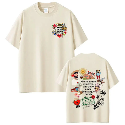 Rapper Bad Bunny T-shirt Debi Tirar Mas Fotos DTMF T Shirts Men's Women Clothing Fashion Hip Hop Cotton Casual Oversized T-shirt