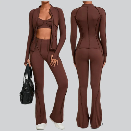 Gym Casual Yoga Set for Women Outdoor Running Fitness Outfit Autumn Winter Tight Sports Three-Piece Set Zipper Coat+bras+pants