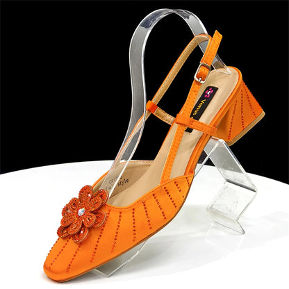 Party Shoes and Bag Ladies Heel Decoration Pure Elegant Flower Wedding Shoes and Bag Full Rhinestone Fashion Handbag