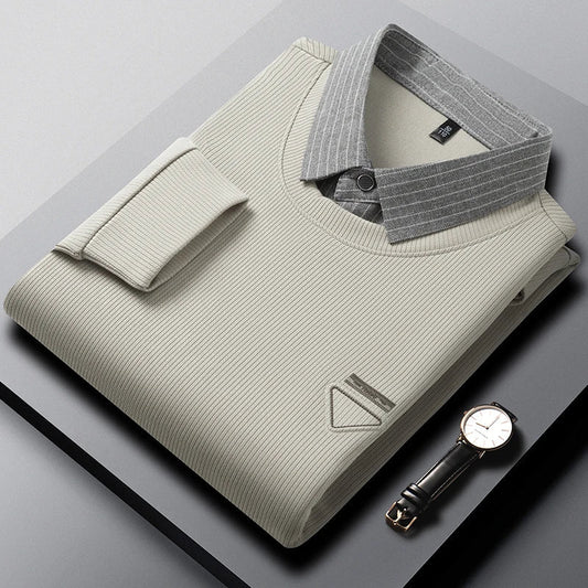 High Quality Men's Polo Shirt Contrast Color Lapel Long Sleeve T-Shirt Autumn New Exquisite Print Top Casual Business Menswear