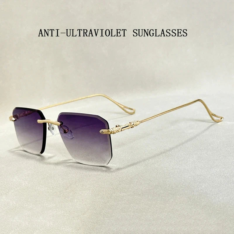 2024 Rimless Sunglasses Women Trendy  New Square Fashion Glasses Vintage Luxe Lentes De Sol Mujer Lunette Soleil Femme Okulary