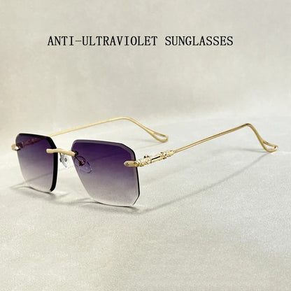 2024 Rimless Sunglasses Women Trendy  New Square Fashion Glasses Vintage Luxe Lentes De Sol Mujer Lunette Soleil Femme Okulary
