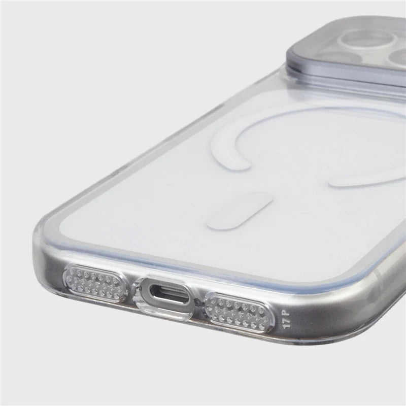 For Magsafe Folding Lens Holder Clear Magnetic Case For iPhone 17Pro Max 15 16Pro 17 With Camera Tempered Glass Hard Back Cover