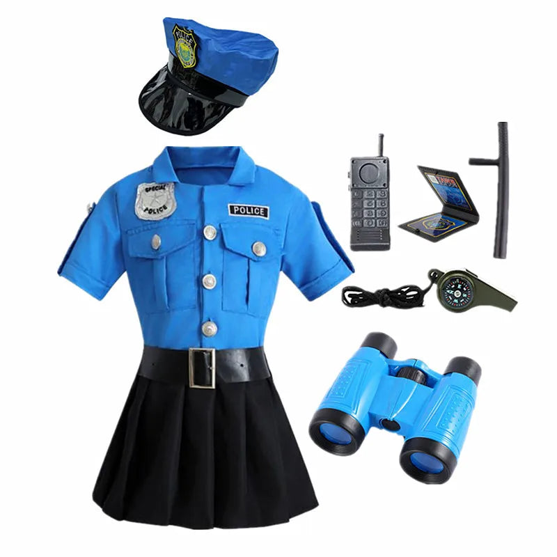 3-12 Years Police Costume Justice Superhero Blue Officer Dress Dressup Costume Halloween Role Play Christmas Birthday Gift Party