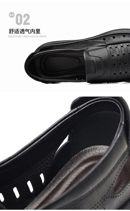 Spring Summer New Hallow Breathable Loafers for Men Fashion Casual Leather Shoes Male Solid Color Soft Sole Designer Shoes Man