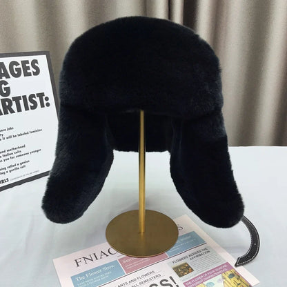 Domo Ushanka Fur Hat Winter Adult Keep Warm Cap Bomber Hats For Women Rex Rabbit Fur Hat With Ear Recommend Winter Sales