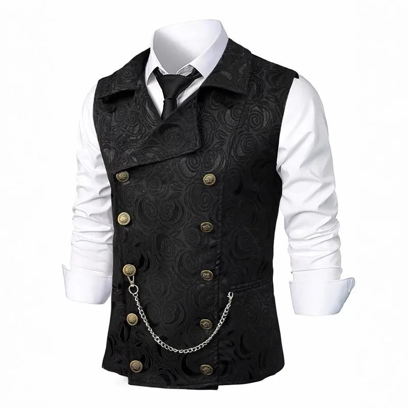 Suit Vest Men British Style Turn Down Collar Double-breasted Male Waistcoat Slim Printed Business Casual Man Coat Vest