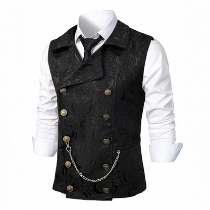 Suit Vest Men British Style Turn Down Collar Double-breasted Male Waistcoat Slim Printed Business Casual Man Coat Vest