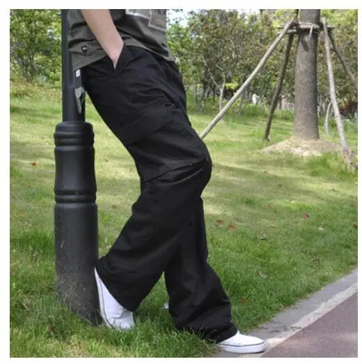 Spring Men cargo cotton pants pocket large size big 8XL 10XL 9XL 140KG loose out door casual safari style pants black 46 48 50