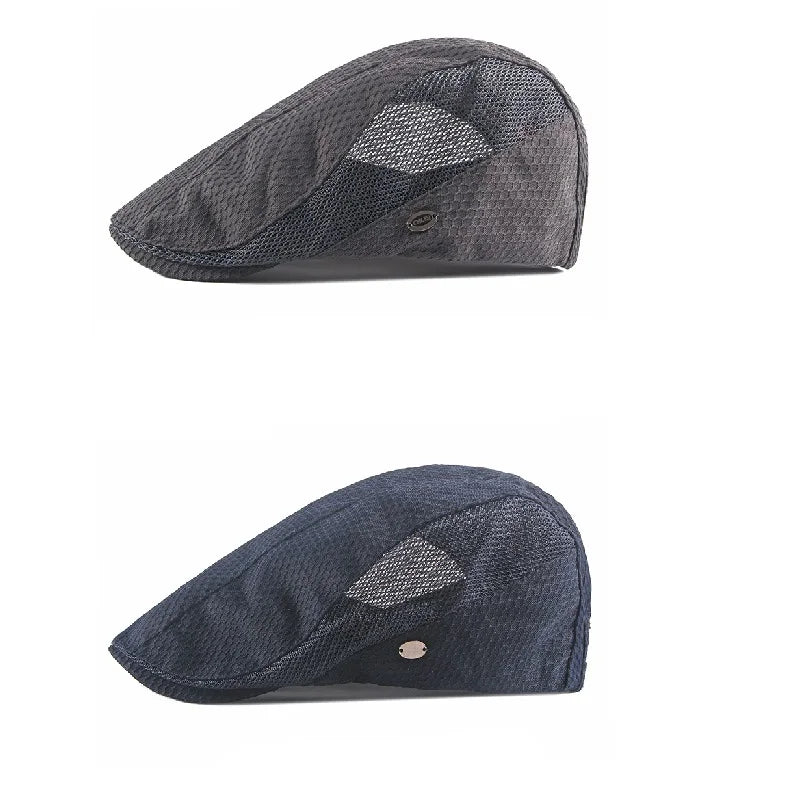 Men Women Breathable Mesh Summer Hat Newsboy Beret Ivy Cap Cabbie Flat Cap Adjustable Vintage Style