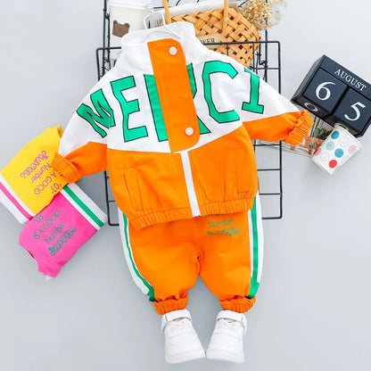 New Spring Autumn Baby Boy Girl Clothes Suit Children Casual Letter Jacket Pants 2Pcs/Set Toddler Cotton Costume Kids Tracksuits