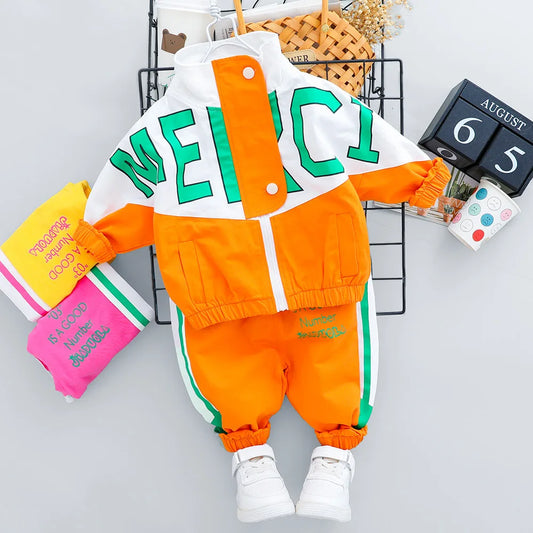New Spring Autumn Baby Boy Girl Clothes Suit Children Casual Letter Jacket Pants 2Pcs/Set Toddler Cotton Costume Kids Tracksuits