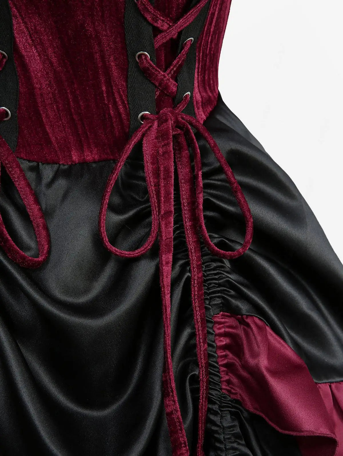 Gothic Lace Up Cinched Ruffles Layered Dress 2026 Women Summer New Deep Red Club,Cocktail & Party A Line Dresses Vestidos