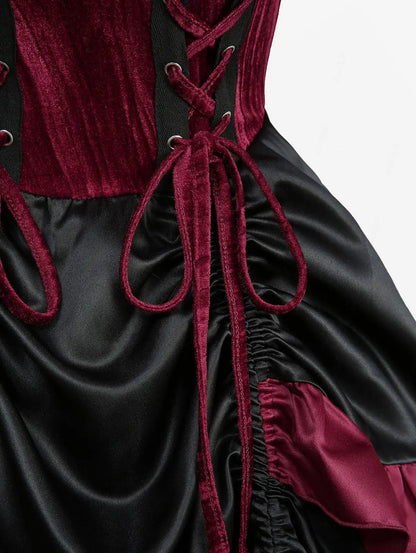 Gothic Lace Up Cinched Ruffles Layered Dress 2026 Women Summer New Deep Red Club,Cocktail & Party A Line Dresses Vestidos