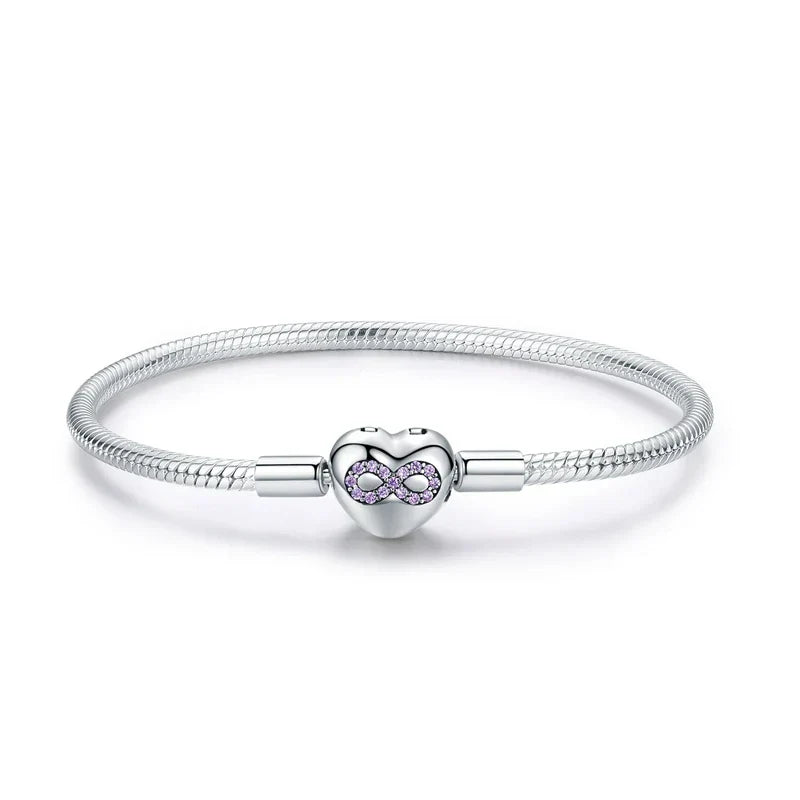 925 Sterling Silver Zircon Rose Buckle Bracelet Snake Chain for Women Bead Charm DIY Chic Jewelry Gift BSB096