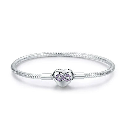 925 Sterling Silver Zircon Rose Buckle Bracelet Snake Chain for Women Bead Charm DIY Chic Jewelry Gift BSB096