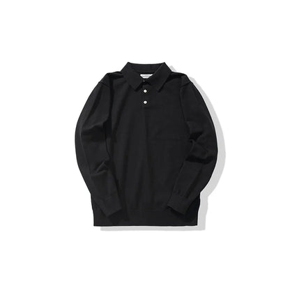 New American Retro Lapel Knitted POLO Shirt Pure Cotton Sweater Pullover Bottoming Casual Sweater Long Sleeve Men