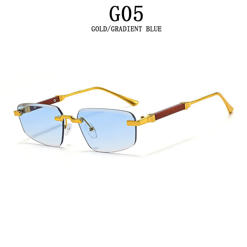 2026 Wooden Rimless Sunglasses Women Trendy Sunscreen Vintage Sunglass Men Vacation Fashion Glasses Lentes De Sol Mujer Okulary