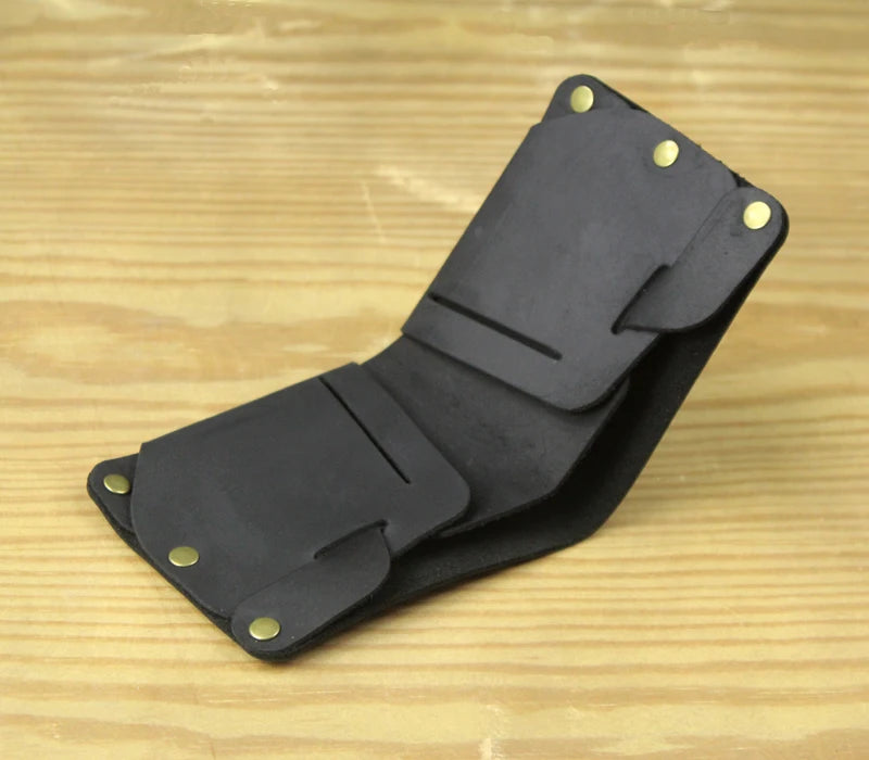 Fashion PUNK Handmade Crazy Horse Genuine Leather Wallet Men Money clip Short Wallet Bag Stud male Purse Card Holder Wallet